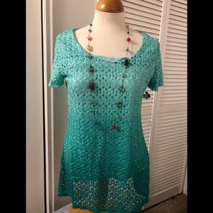 Notations short sleeve lacy top